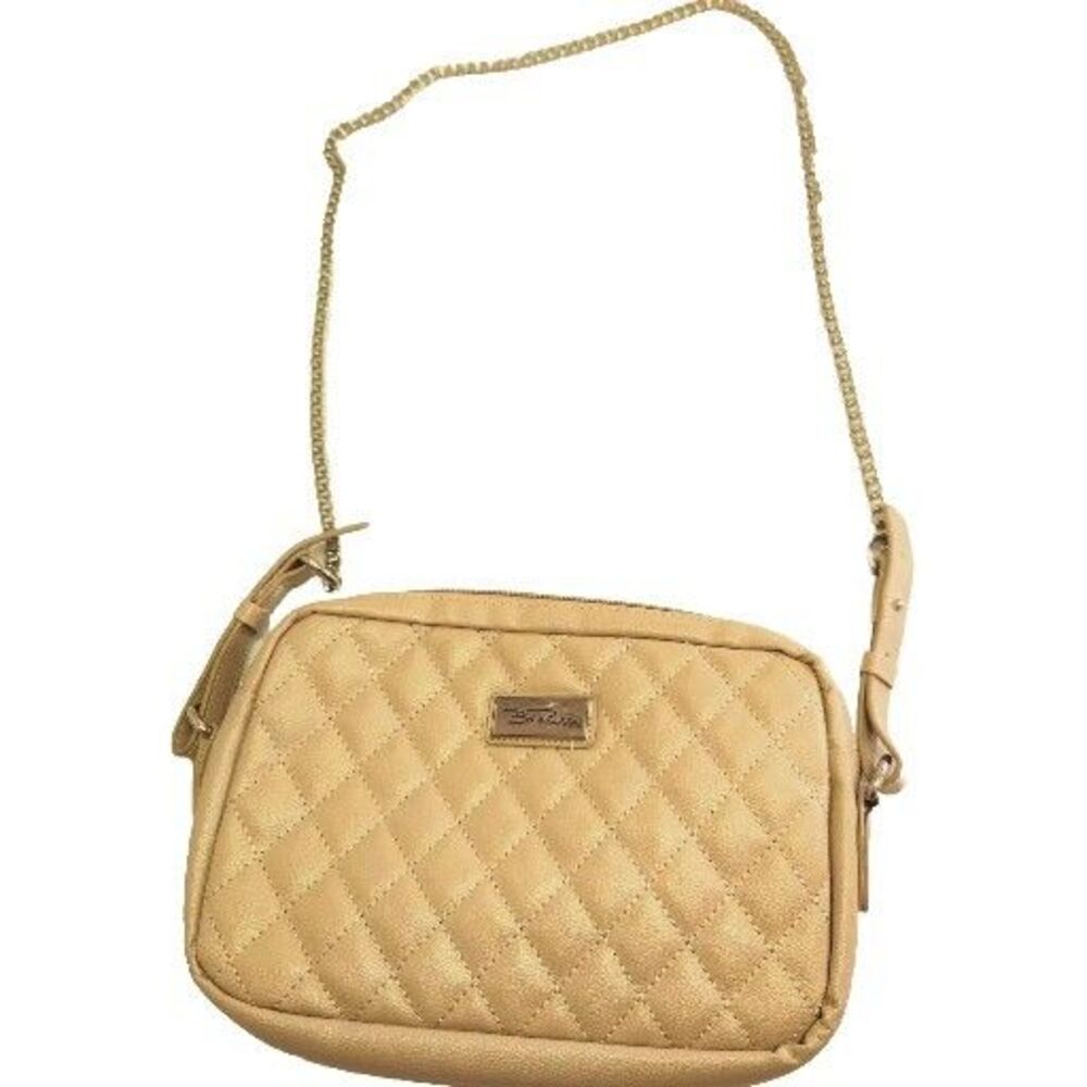 Bella Russo Crossbody Bag Light Beige Quilted Faux Leather Chain Strap Purse